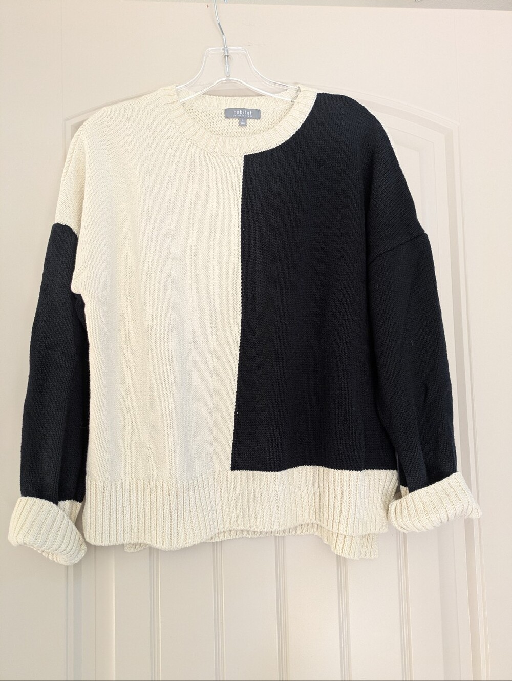 Habitat Two-Tone Black and Cream Colorblock Crewneck Sweater